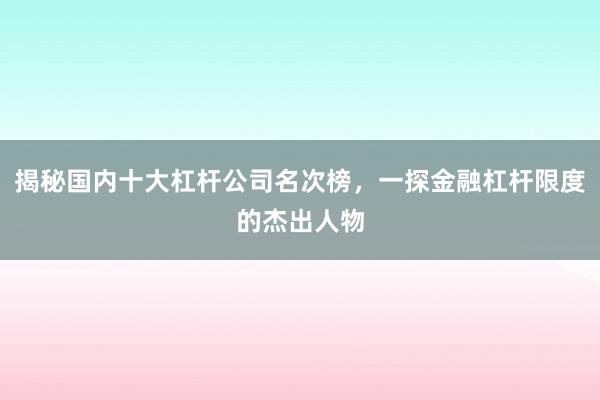 揭秘国内十大杠杆公司名次榜，一探金融杠杆限度的杰出人物