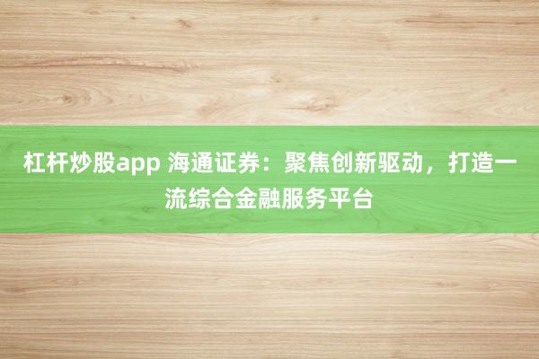 杠杆炒股app 海通证券：聚焦创新驱动，打造一流综合金融服务平台