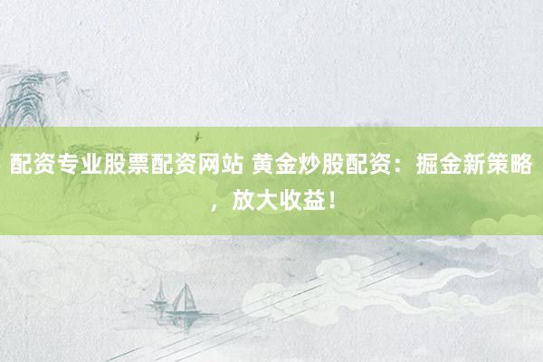 配资专业股票配资网站 黄金炒股配资:掘金新策略,放大收益!