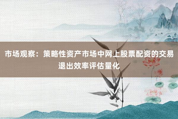 市场观察：策略性资产市场中网上股票配资的交易退出效率评估量化