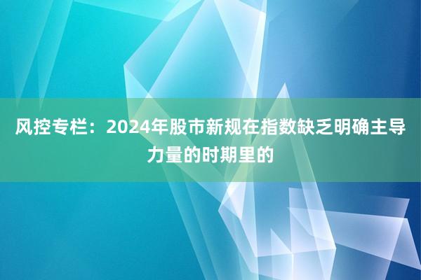 风控专栏：2024年股市新规在指数缺乏明确主导力量的时期里的