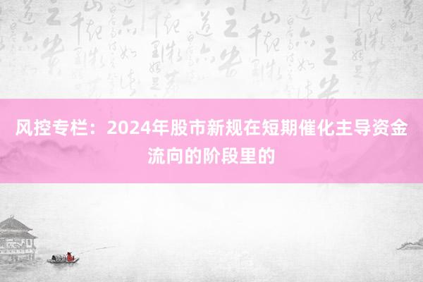 风控专栏：2024年股市新规在短期催化主导资金流向的阶段里的