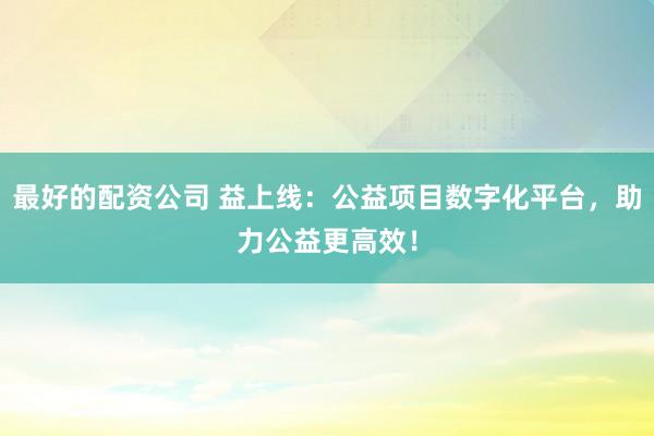 最好的配资公司 益上线：公益项目数字化平台，助力公益更高效！